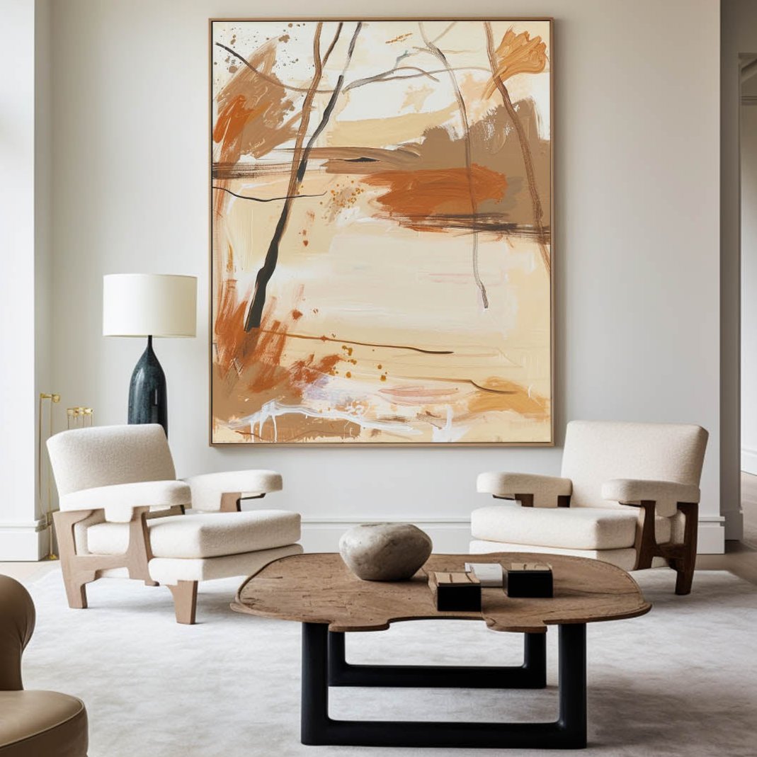 Minimalist Bright Color Wall Art Light Beige Canvas Art Original Painting  Abstract Painting