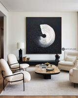 Minimalist Black And White Geometric Abstract Art,Large Framed Black And White Textured,Large Black Painting For Living Room