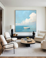 Modern Blue Seascape Oil Painting Large Textured Sea Canvas Art Blue Sea Wall Art For Livingroom