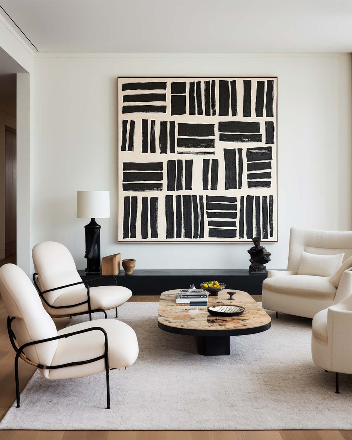 Black And White Canvas Art Geometric Wall Art Wabi-sabi Wall Art Large Minimalist Painting For Livingroom