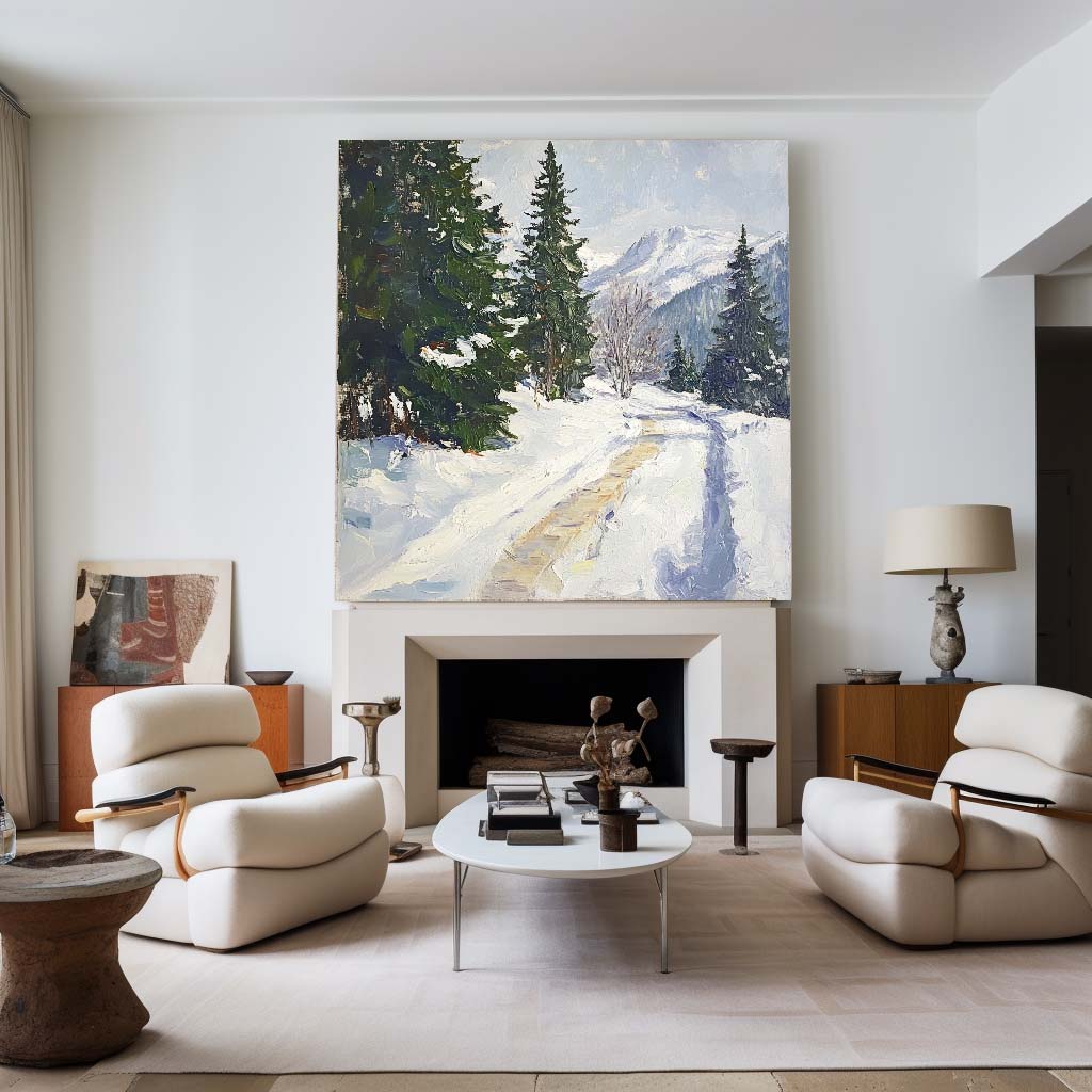 Modern Winter Snow Wall Art Large texture wall paintings Winter artwork Textured art for entryways