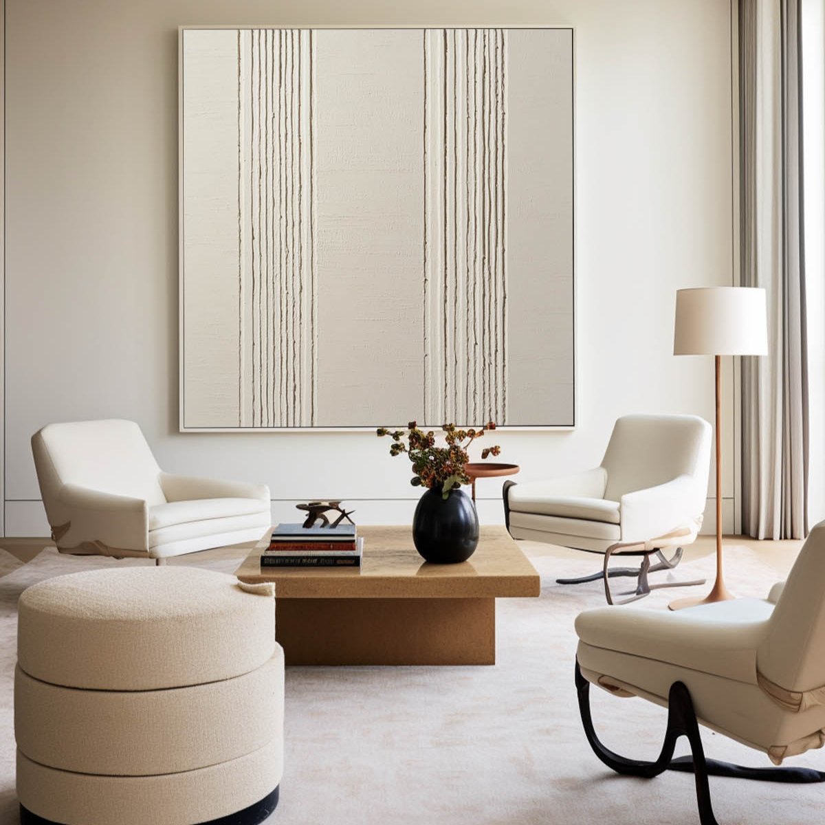 Large Beige Canvas Art Waibi-sabi Textured Painting Large Minimalist Plaster Wall Art For Livingroom