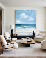 Modern Blue Seascape Oil Painting Large Textured Sea Canvas Art Blue Sea Wall Art For Livingroom