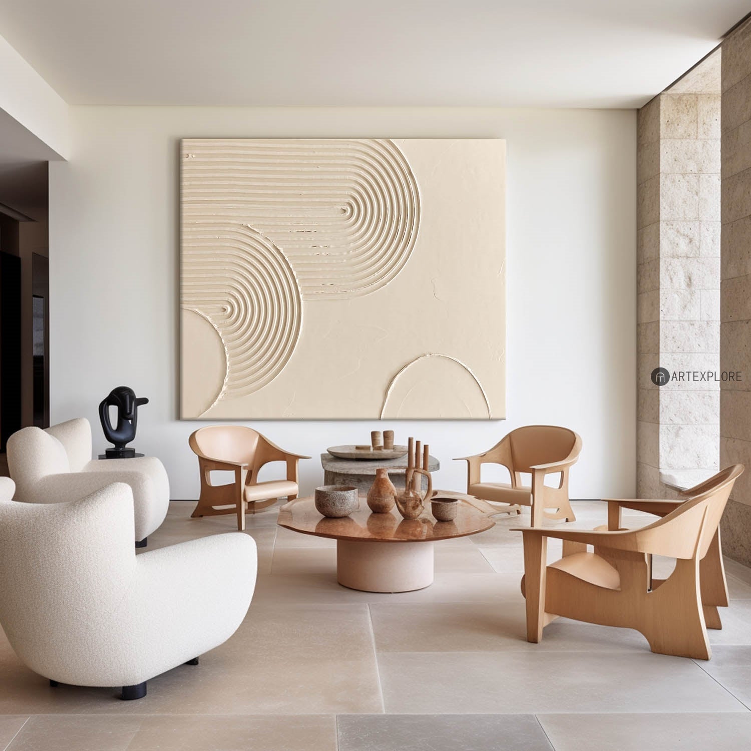 Luxury Rich Beige Textured Painting Beige Abstract Art Minimalist Wall Art Mid Century Acrylic Abstract Painting Decorations