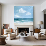 Modern Blue Seascape Oil Painting Large Textured Sea Canvas Art Blue Sea Wall Art For Livingroom