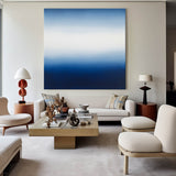 Modern Blue White Canvas Wall Art Blue Square Textured Paintings Large Minimalist Art For Livingroom