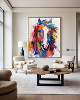Modern Colorful Wild Horse Colorful Plaster Painting Colorful Textured Horse Wall Art for Entryway