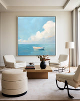 Modern Blue Seascape Oil Painting Large Textured Sea Canvas Art Blue Sea Wall Art For Livingroom