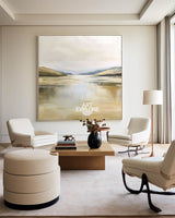 Large Beige Oasis Landscape Painting, Contemporary Minimalist Art – ArtExplore
