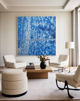 Large Blue Pollock Wall Art Bauhaus Painting Square Abstract Wall Art Original Canvas Art For Sale