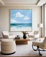 Modern Blue Seascape Oil Painting Large Textured Sea Canvas Art Blue Sea Wall Art For Livingroom