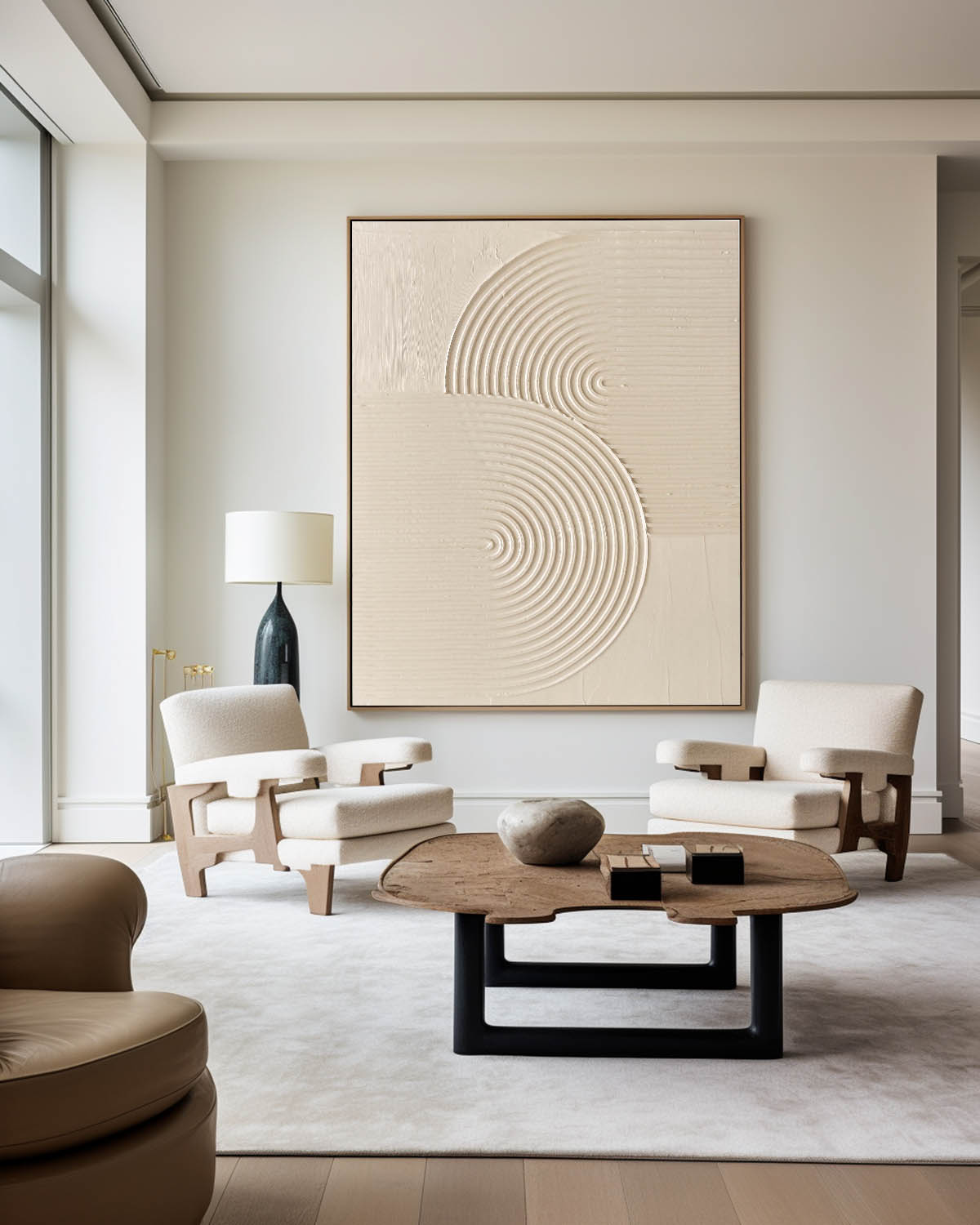 Largr Beige Rich Textured Painting,Minimalist Pure Beige Abstract Handmade Wall Art,Mid Century Wall Art Vintage