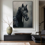 Large Black Horse Oil Painting Wild Horse Canvas Wall Art Black Steed Painting For Sale