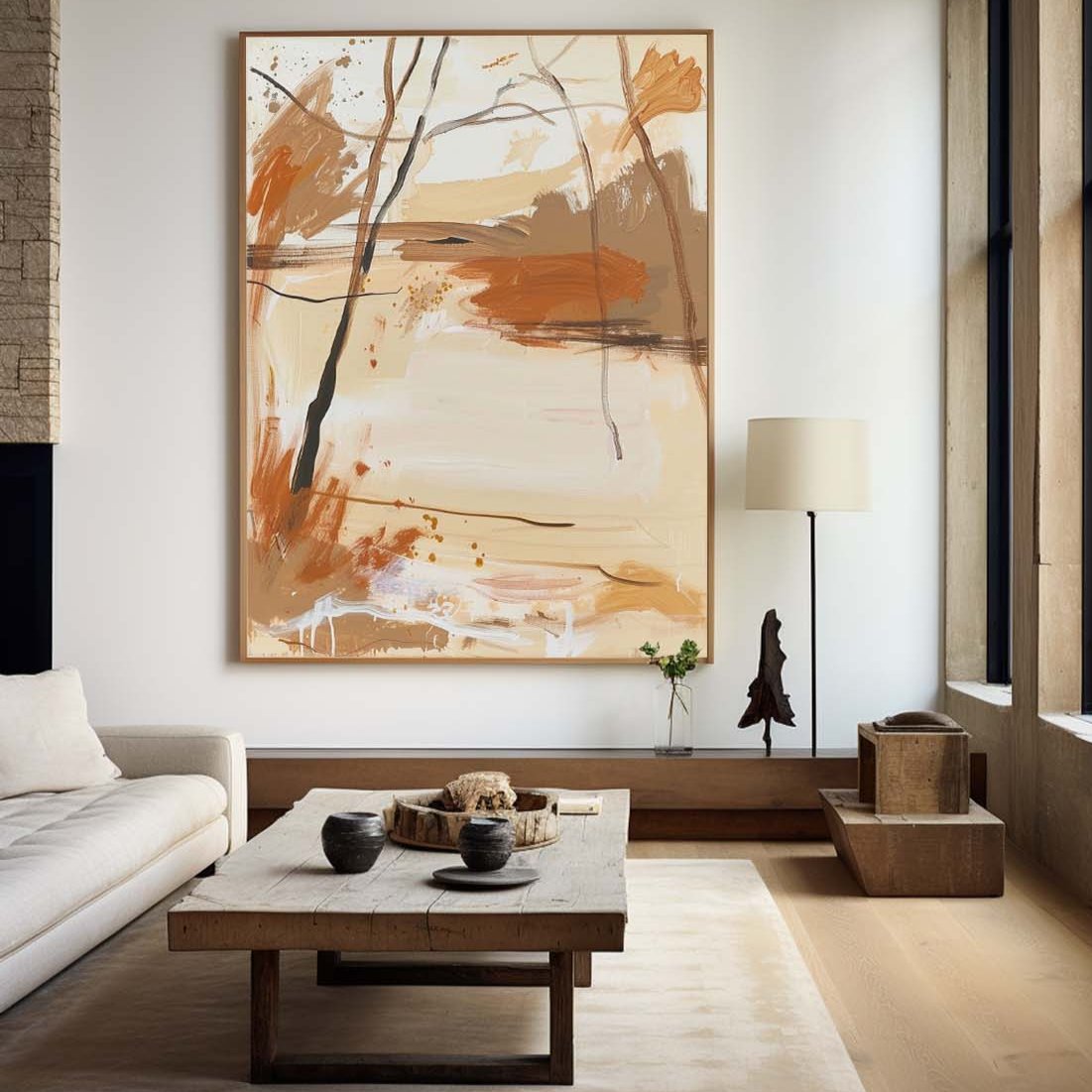 Minimalist Bright Color Wall Art Light Beige Canvas Art Original Painting Abstract Painting