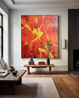 Textured Red Canvas Wall Art Red Square Painting Modern Bauhaus Art Large Painting For Livingroom