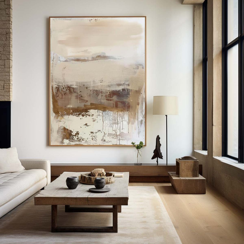 Wabi-sabi Beige Abstract Painting on Canvas Large Biege Wall Art Modern Beige Minimalist Wall Art