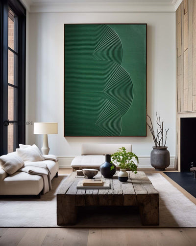 Modern Original Abstract Green Texture Wall Art,Canvas Green Thick Texture Oil Paintings,Light Luxury Vertical Green Hanging Painting