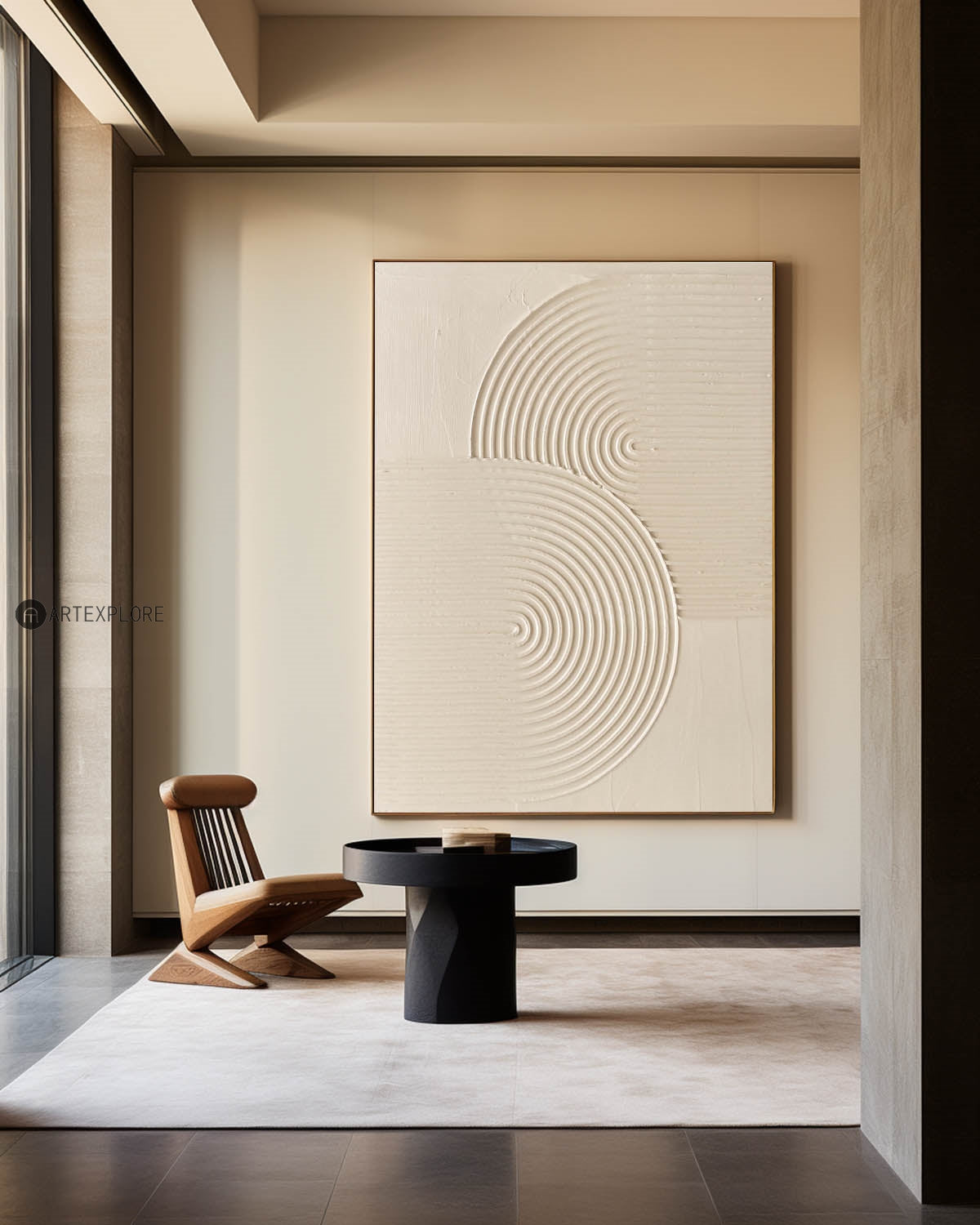 Largr Beige Rich Textured Painting,Minimalist Pure Beige Abstract Handmade Wall Art,Mid Century Wall Art Vintage