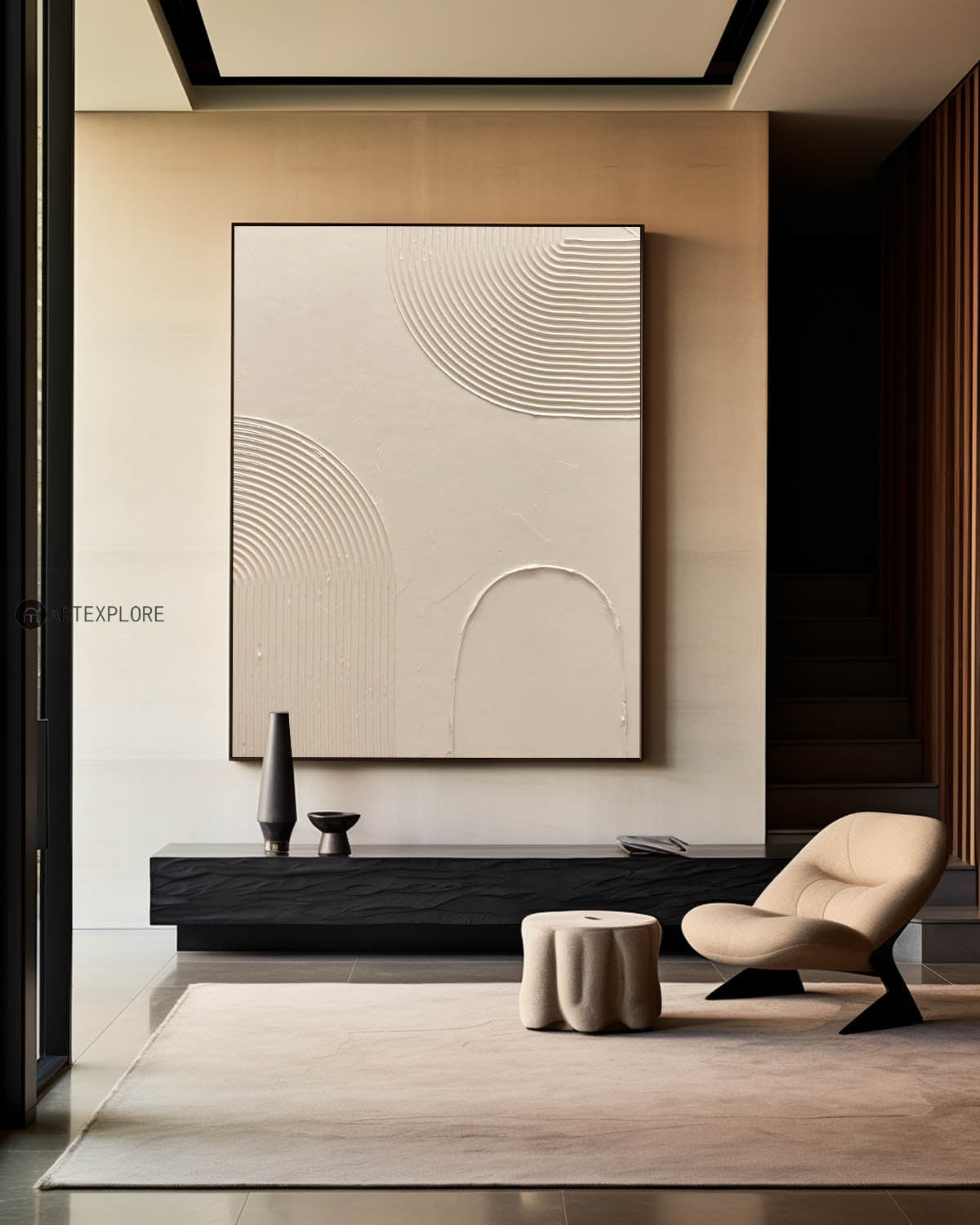 Luxury Beige Textured  Modern Wall Art,Beige Abstract Art Minimalist Wall Art,Abstract Acrylic Painting For Dining Room