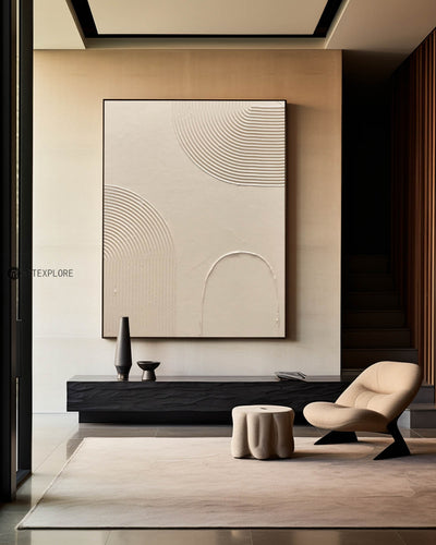 Luxury Beige Textured  Modern Wall Art,Beige Abstract Art Minimalist Wall Art,Abstract Acrylic Painting For Dining Room