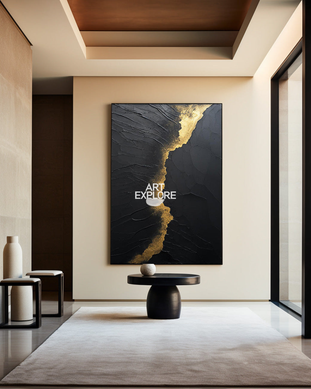 Black And Gold Abstract Wall Art Large Decorative Paintings Big Canvas Art minimalist apartment decor