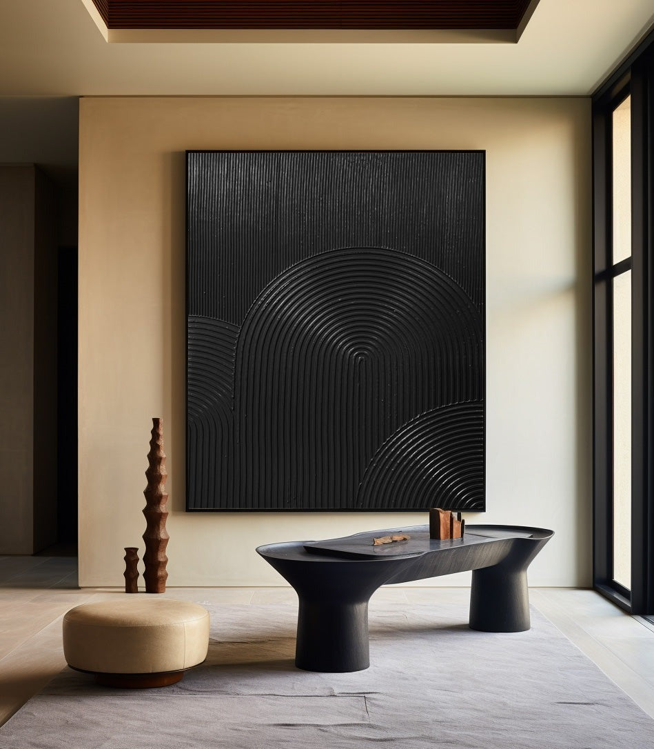 Big Modern 3D Black Textured Wall Decor,Modern Dark Art Designs On Wall,Pure Black Minimalist Painting