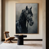 Large Black Horse Oil Painting Wild Horse Canvas Wall Art Black Steed Painting For Sale