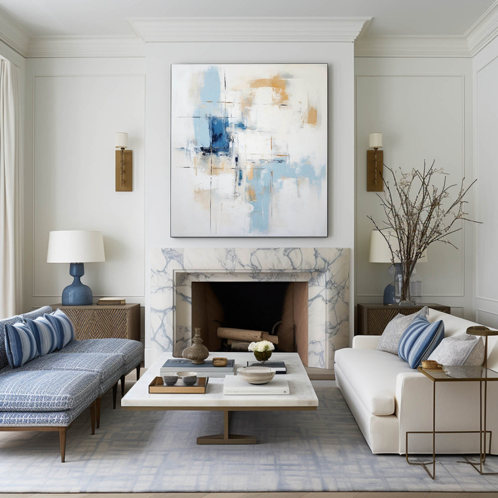Modern Blue And White Painting Blue And White Palette Knife Painting Minimalist Acrylic Wall Art