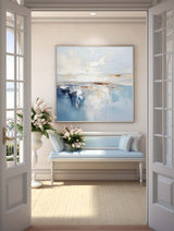 Modern Blue Palette Knife Painting For Livingroom Minimalist Wall Art Blue And White Framed Painting