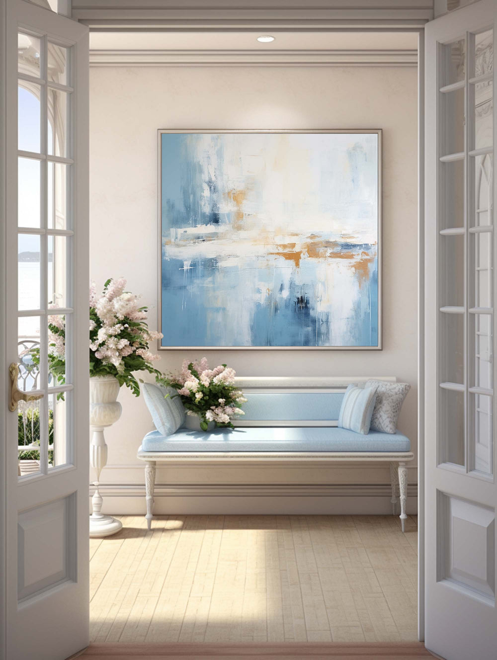 Blue And White Abstract Handmade Paintings Brush Stroke Minimalist Painting Abstract Art