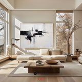 Large Black And White Abstract Art Minimalist Canvas Art Textured Horizontal Paintings