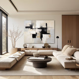 Large Black And White Abstract Art Minimalist Canvas Art Textured Horizontal Paintings