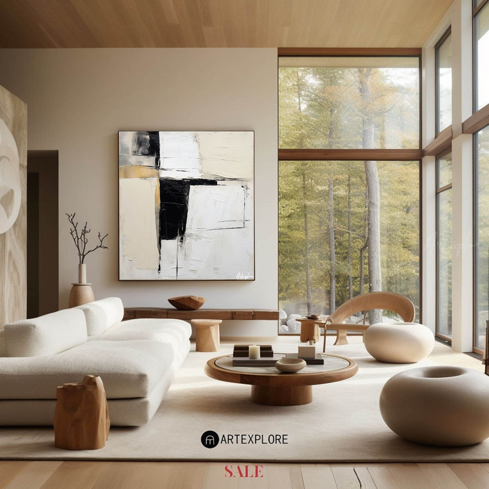 Large Black And White Minimalist Canvas Wall Art Modern Abstract Art For Sale