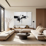 Large Black And White Abstract Art Minimalist Canvas Art Textured Horizontal Paintings