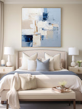 Large Blue And White Palette Knife Painting Minimalist Canvas Wall Art Handmade Paintings