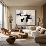 Large Black And White Abstract Art Minimalist Canvas Art Textured Horizontal Paintings