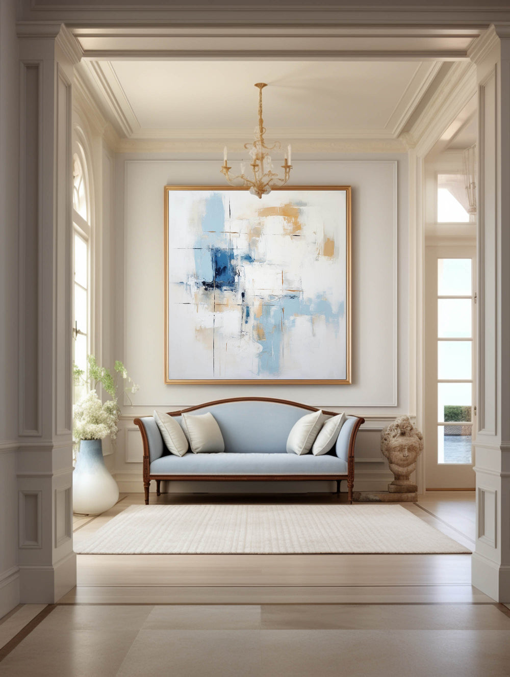 Modern Blue And White Painting Blue And White Palette Knife Painting Minimalist Acrylic Wall Art