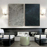 Modern Minimalist Art Texture Art 2 Pieces Black Grey Painting Circular Line Canvas Painting