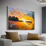 Large Sunset And Ocean Canvas Art Wave Painting On Canvas Huge Ocean Modern Art For Living Room Decor