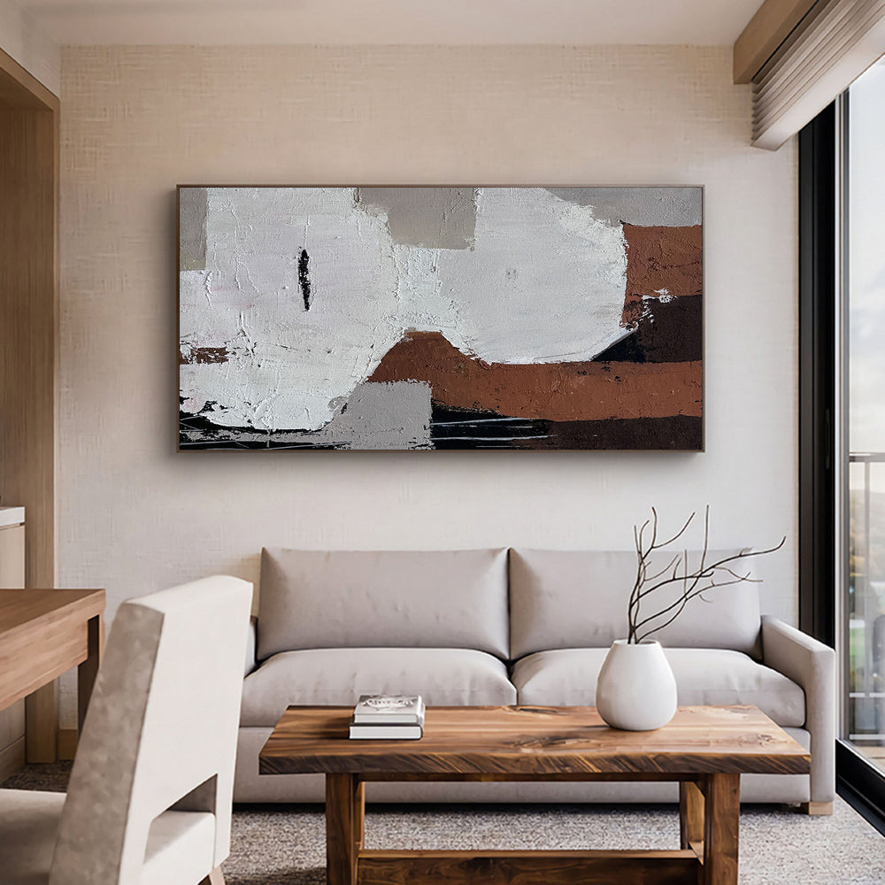Brown Grey Abstract Art, Japandi Canvas Wall Art Large Abstract Acrylic Painting For Sale