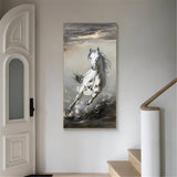 Grey Running Horse Painting On Canvas Large Arabian Horse Wall Art Huge Horse Oil Painting