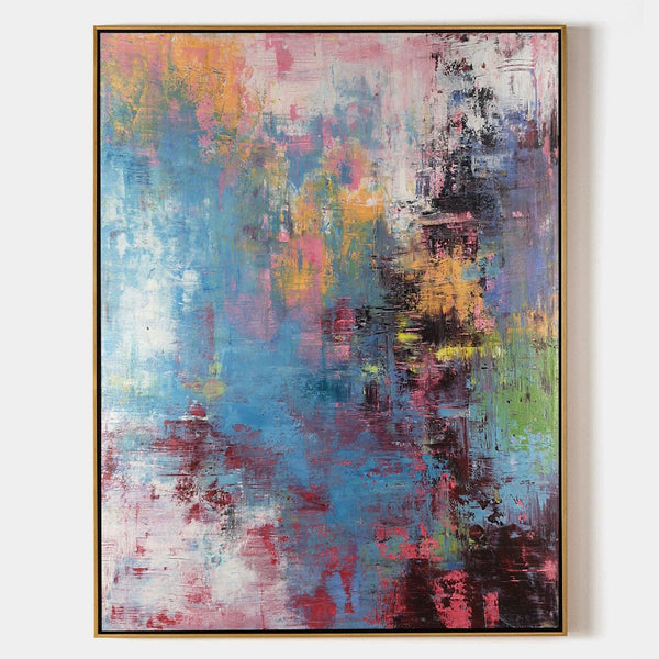 Bright Coloured Paintings Art Big Wall Canvas Pink And Blue Abstract