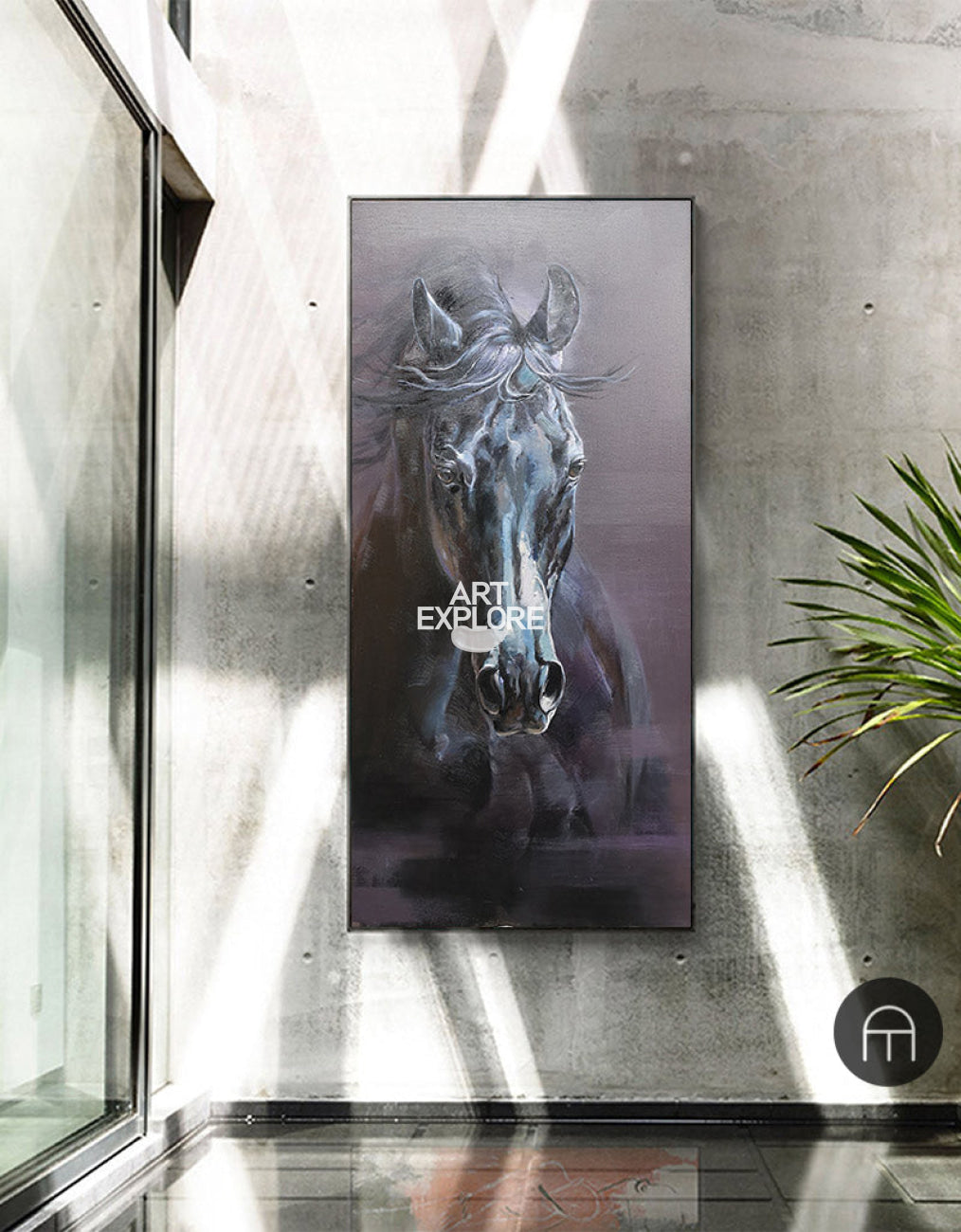 Large Black Arabian Horse Paintings Equestrian Painting Framed Horse Wall Art