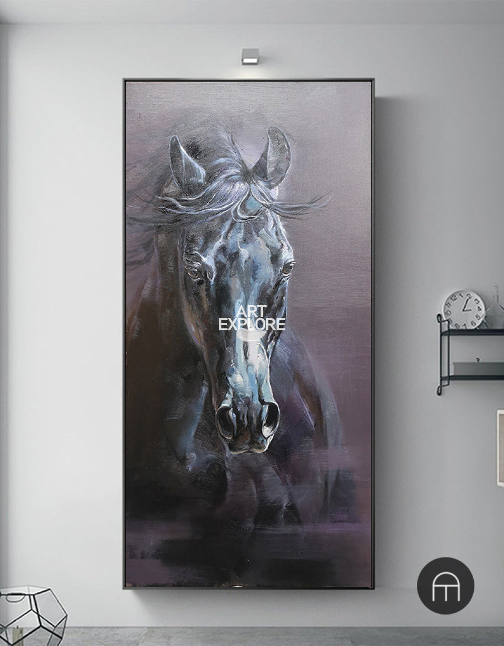 Large Black Arabian Horse Paintings Equestrian Painting Framed Horse Wall Art
