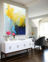Modern Abstract Painting Large Blue Yellow Wall Art Oversized Abstract Art