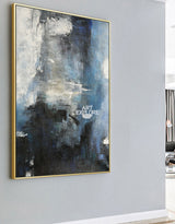 Oversized Blue White Black Abstract Art Dark Blue Painting Modern Blue Art For Wall