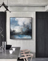 Beach Blue Paint Oversized Framed Coastal Wall Art Modern Coastal Artwork