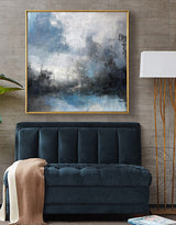 Beach Blue Paint Oversized Framed Coastal Wall Art Modern Coastal Artwork