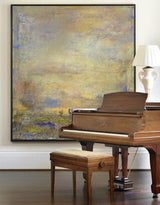 Yellow Abstract Painting Square Modern Canvas Art Extra Large Artwork