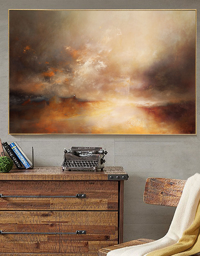 Large Abstract Seascape Paintings Framed Coastal Wall Art Abstract Beach Art Extra Large Coastal Wall Art
